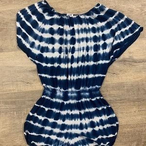 Off the shoulder blue and white tie dye romper